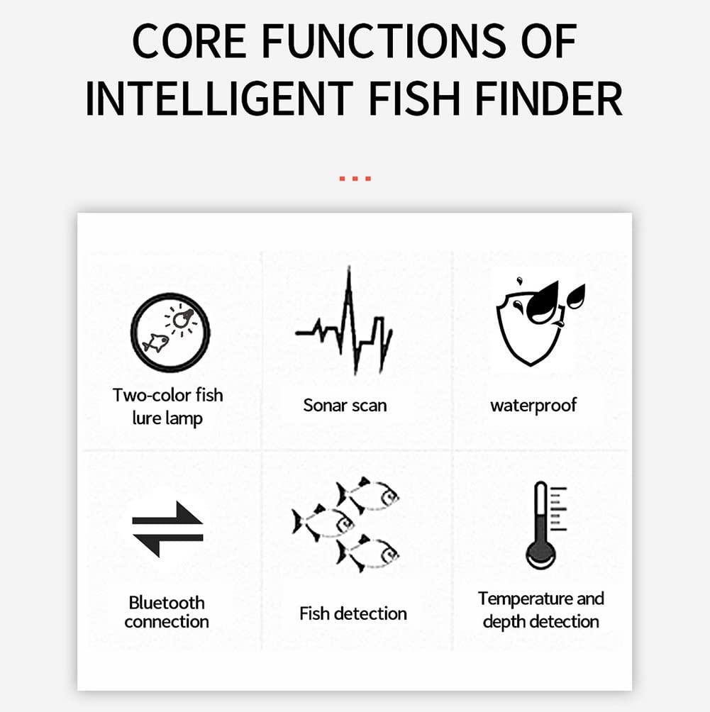 CUNTO Buscador de Peces inalámbrico para Pesca de Invierno, sonda ecosonda con conexión Bluetooth, Temperatura, Pantalla LCD, Mango Digital, buscador de Profundidad portátil a Prueba de Agua