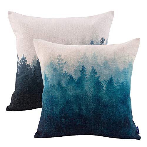 JES&MEDIS Pillowcase 2 Pack Forest Scenery Series Cotton Linen Decorative Square Throw Pillow Covers Cushion Case for Home Sofa Bedroom Office Car 18 X 18 Inch 45 X 45 cm