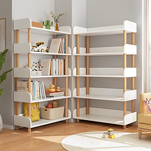 Oschf 5-Tier Wooden Open Bookcase - Modern Display Bookshelf With Top Edge And Solid Wood Frame For Home And Office, Storage Cabinet, Warm White #TOP7