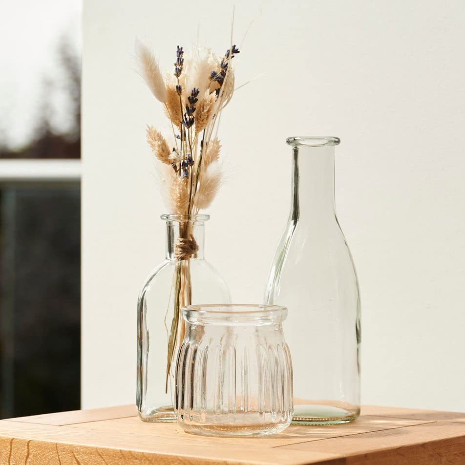 Set of 3 Mixed Vintage Retro Glass Bottle Flower Bud Vases ~ Wedding & Parties ~ Home & Office ~ Table Decoration