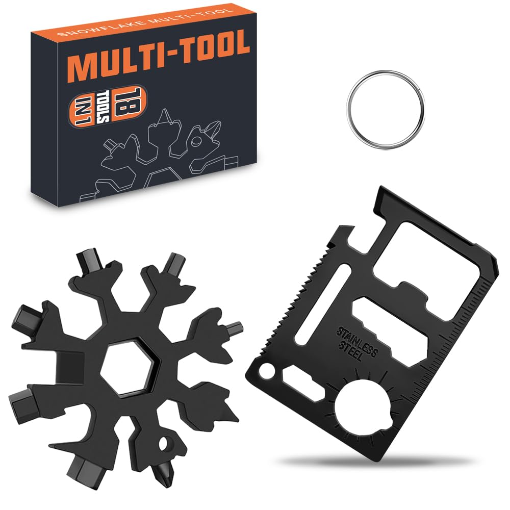 Stocking Stuffers for Men - Snowflake 18 in 1 Multitool Christmas Gifts, 20 in 1 Card Multi Tools for Dad from Daughter Son, Gifts for Father Husband Him (Black&Card)