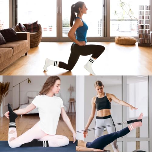Pilates Socks with Grips for Women, Non Slip Yoga Socks, Anti Skid Socks for Yoga Pilates Gym Sports 4 Pairs3