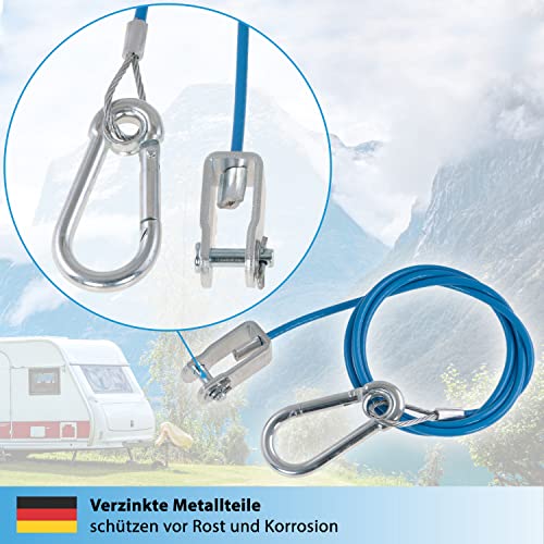 valonic KFZ Abreisseil für Anhänger und Wohnwagen, 1m, blau, mit Karabiner, 250kg Bruchlast, Abrissseil mit Gabelkopf (Schäkel), Reißleine, Abreißseil