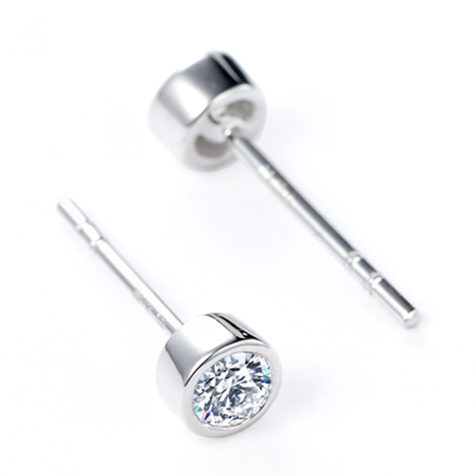 Pendientes de fiesta, aretes de tuerca para mujer, simples con diamantes de forma redonda, oro blanco de 9 quilates, 14 y 18 quilates