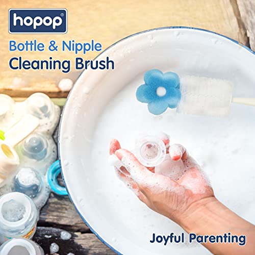 Image of Hopop Bottle Cleaner Brush | Baby Feeding Bottle Cleaning Brush & Nipple Cleaner Brush | Soft Foam Head with Durable Bristles | Easy to Clean Feeding /Water Bottle Corners | BPA Free | Green