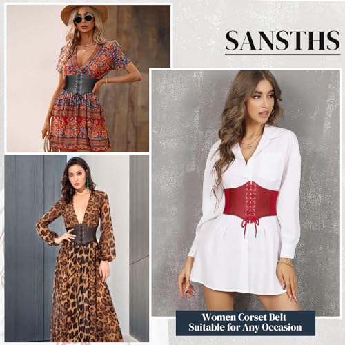 SANSTHS Wide Corset Belt for Women Lace-up Renaissance Corset Hight Waist Elastic Belt for Halloween Costume Parties
