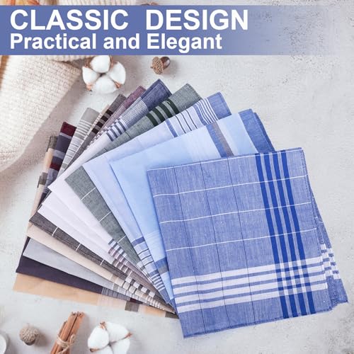 Image of [12 PCS] Handkerchiefs for Men, 16x16 Inch, 100% Soft Cotton Classic Style Handkerchief, Pocket Squares for Men with Check