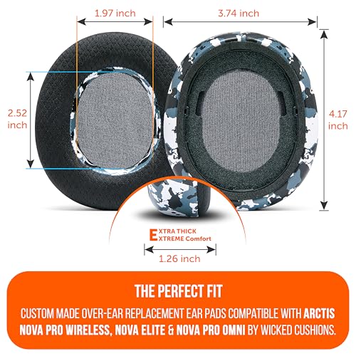 Image of WC Freeze Nova Pro Wireless - Cooling Gel Earpads for Arctis Nova Pro Wireless, Nova Elite & Nova Pro Omni (Doesn't Fit Other Models), by Wicked Cushions, Extra Thick & Comfortable | Snow Camo