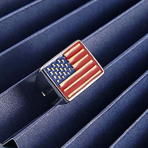 Hzman Gold/Silver Stainless Steel Ring For Men Patriotic American Flag National Emblem Jewelry With Gift Box Size (Silver,8) #TOP3