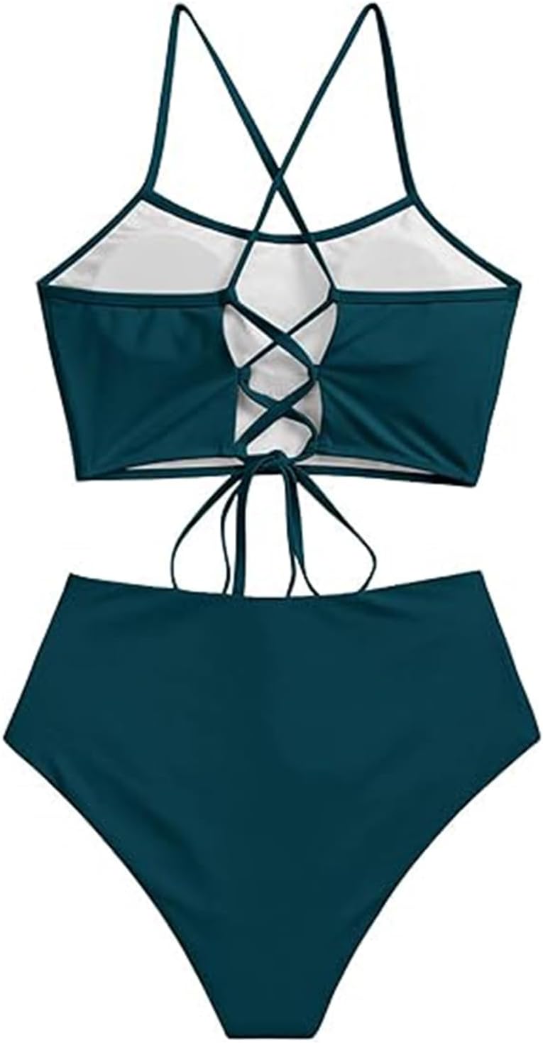 ZAFUL Women's High Waisted Bikini Set Crisscross Tankini Swimsuit Tummy Control Ruched Bathing Suit