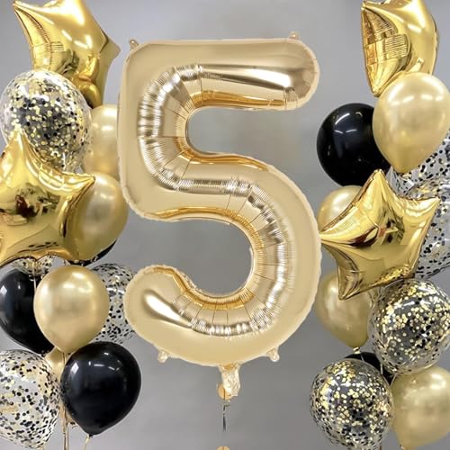 Image of Champagne Gold Large Number 5 Balloon, 40 Inch Light Gold Foil Helium Number Balloons, Giant Mylar Number 5 Balloons for 5 Years Old Birthday Party Anniversary Decorations