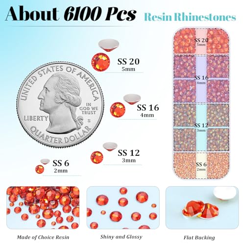 Image of 6100Pcs Resin Rhinestones for Crafting with 2Pcs 10ml B7000 Jewelry Glue, 1 Box Flatback Crystals Diamond (Red Zircon) for Bedazzling Crafts DIY Nail Art,Non Hotfix Gems for Clothing Shoes Tumblers