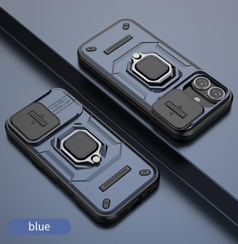 Image of Thermoplastic Polyurethane Camshield Pro Case With Slide Camera Protection And Ring Stand Bumper Back Case Cover For iPhone 16 (Blue)