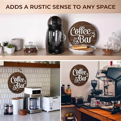 Image of Woodamore Coffee Bar Sign Wall Decor - Vintage Coffee Sign for Bar Decor Accessories, Funny Cafe Station Signs Idea For Kitchen Home Decor, 10'' Farmhouse Cafe Signs for Cafe Decorations