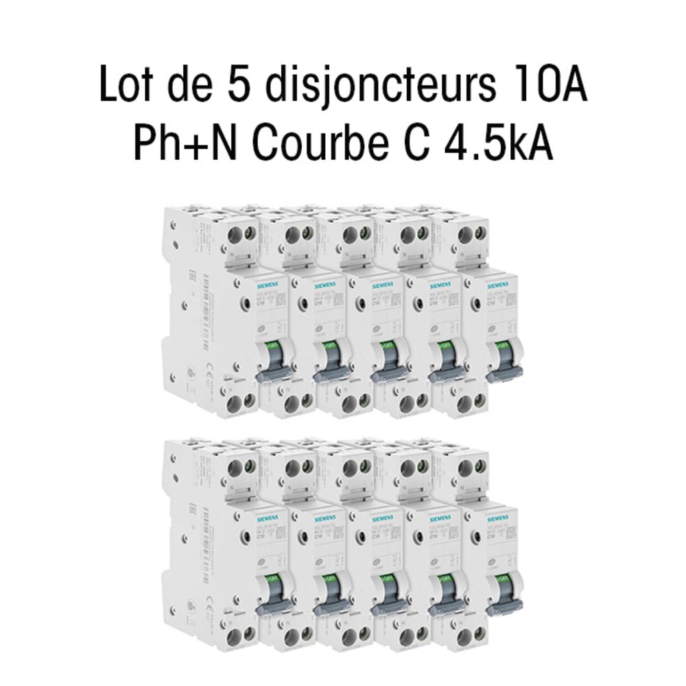 SIEMENS - Lot De 10 Disjoncteurs Électriques Phase + Neutre 10A
