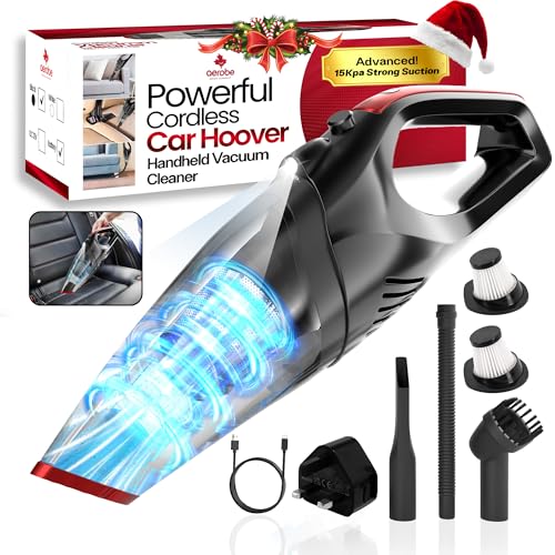 Aerobe HandHeld Vacuum Cleaner - ADVANCED 15000 PA Car Hoovers Cordless Powerful, Strong Suction Car Vacuum Cleaner For Home Mini Hoover With Led Light Hand Held Hoover/Portable hoover