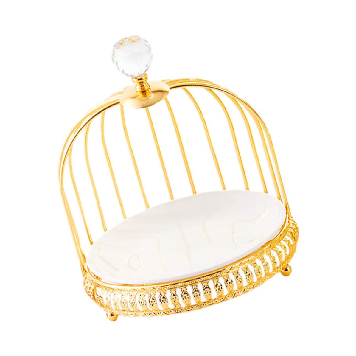 Scaffale per Dolci a Forma di Gabbia in Ferro e Ceramica Oro, Espositore per Dolci e Snack, Vassoio per Dessert per Feste di Compleanno e Party