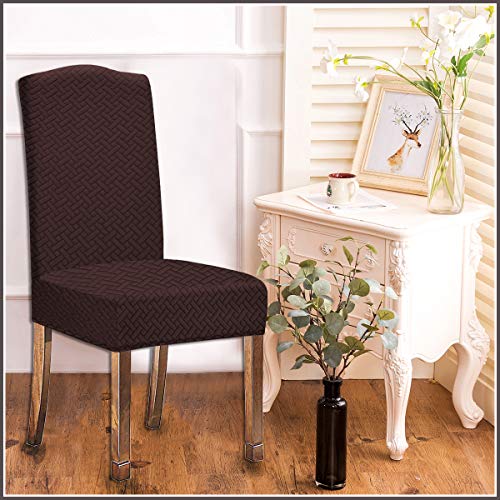 KELUINA Stretch Water-Repellent Twill Jacquard Dining Room Chair Covers Home Decor,Chair Covers for Dining Room Chairs Restaurant Hotel Ceremony (Coffee,2 Pieces) - Image 4