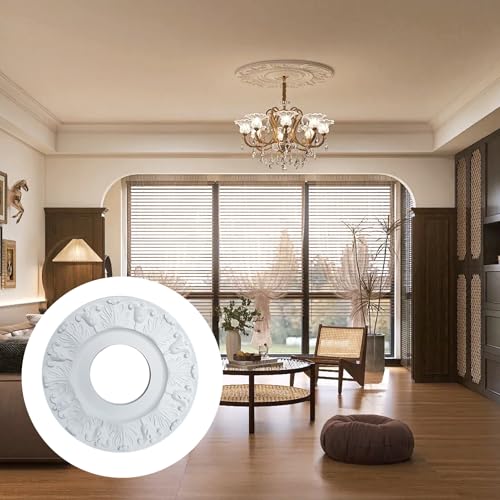 NICENEEDED PU Deckenmedaillon 10 Zoll Außendurchmesser X 4 Zoll Innendurchmesser Vintage PU Deckenmedaillon Mit Geschnitzter