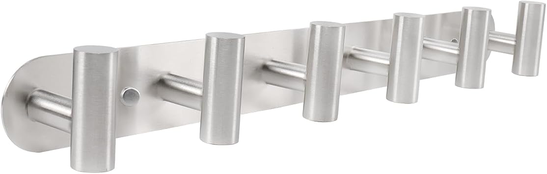 Coat Hook Rack, Wall Mounted Coat Rack with 6 Hooks, Heavy Duty Towel Hook Rack Wall Hooks for Hanging Coat Jacket, Stainless Steel Coat Hanger for Bathroom Entryway MudroomBrushed Nickel