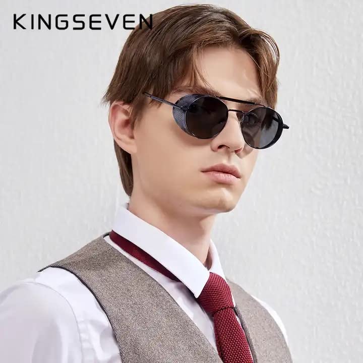 KINGSEVEN Genuine Retro Round Steampunk Sunglasses Men Retro Women Sun Glasses Shades Vintage Travel Eyewear Gafas De Sol4