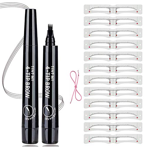 Eyebrow Tattoo Pen,Tat Brow Microblading Eyebrow Pencil Waterproof Microblade Brow Pen Make Up with a Micro-Fork Tip Applicator and Stays on All Day 2 Pcs(Black)