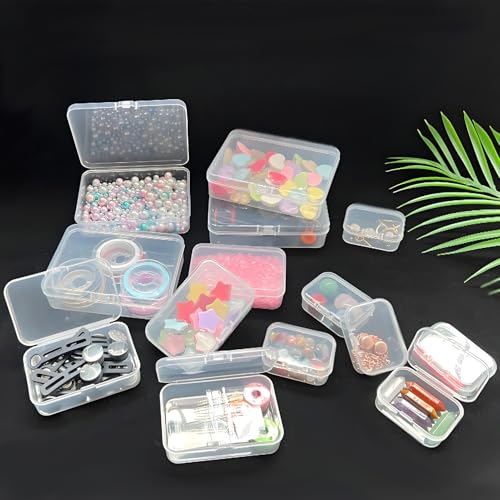 Image of Bead Organizers and Storage-28 Pcs Small Plastic Boxes,Mini Clear Plastic Storage Boxes with Lids,for Jewelry Making Organizer,Containers Hair Accessories, Earrings,Crafts,Sewing Supplies Bead Storage