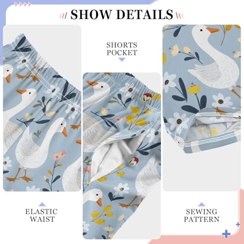 Pajama Pants Ducks and Flowers PJ Bottoms Sleepwear Lounge Sleep Pant with Pockets4