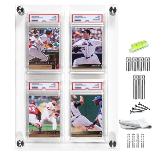 JWSONX Acrylic Graded Card Display Case 2x2 - Holds 4 PSA, CGC, TAG Slabs - Wall or Tabletop Sports Card Display Frame with UV Protection - Baseball, Football, Basketball, TCG Card Showcase