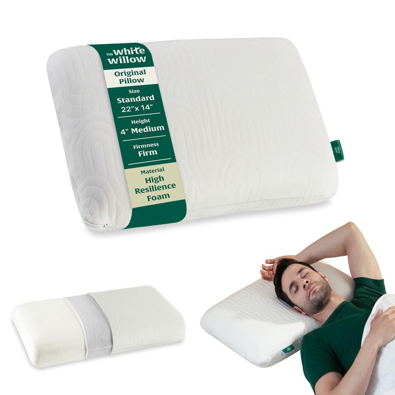 The White Willow Hard Memory Foam Pillow for Neck & Shoulder Pain Relief – Cervical Support for Sleeping, Orthopedic Pillow for Back, Side & Stomach Sleepers, Extra Firm, Standard Size – Classic White