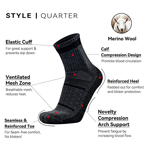 Image of Busy Socks 3 Pack Men's Merino Wool Running Quarter Socks Womens Ankle Thick Cushioned Athletic Socks for Hiking Walking