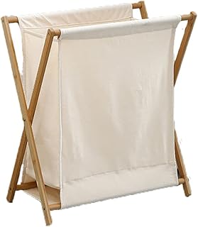 収納バスケット 汚れた衣服のかご 手荷物 収納 ボックス 着脱可能 折りたたみ 滑り止め付き 組立品 収納ケ 竹製 衣類収納 ファッション (ベージュ,L)