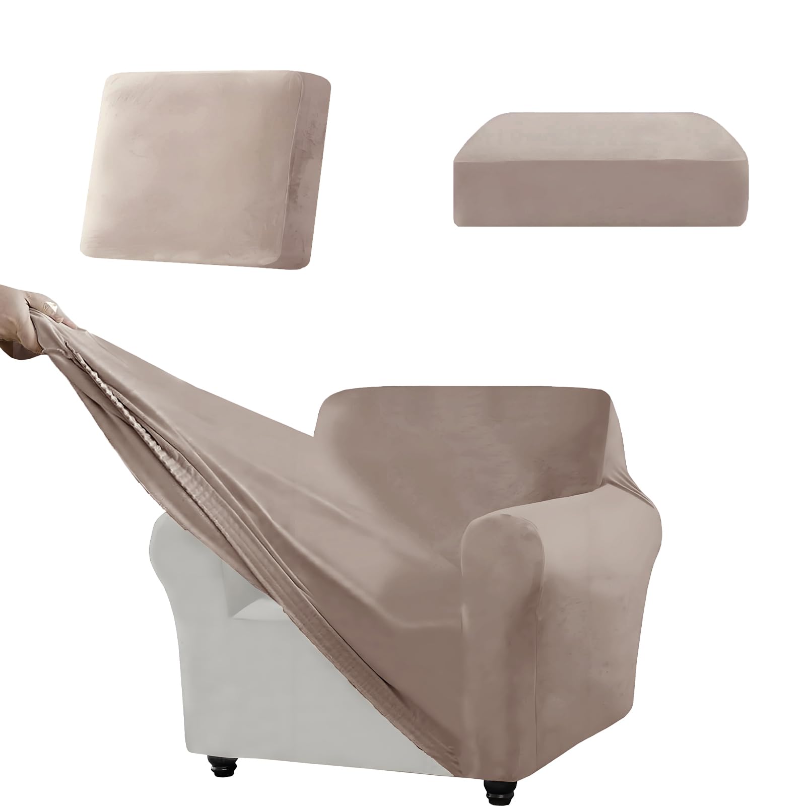 SYLC Stretch Ektorp Sofa Cover, Velvet Sofa Covers 1/2/3/4 Seater with Seat Cover and Back Cover, Non-slip Settee Covers Well-fitted (khaki,80-120cm 3pcs) — image 1