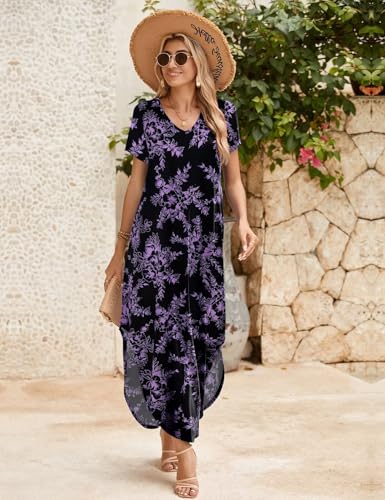 Image of JollieLovin Womens Plus Size Casual Summer Maxi Long Dress Short Sleeve T-Shirt Loose Sun Dress(L-5X)
