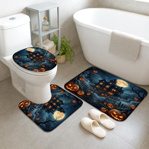 Rideau de douche et tapis Halloween en polyester imperméable pour salle de bain