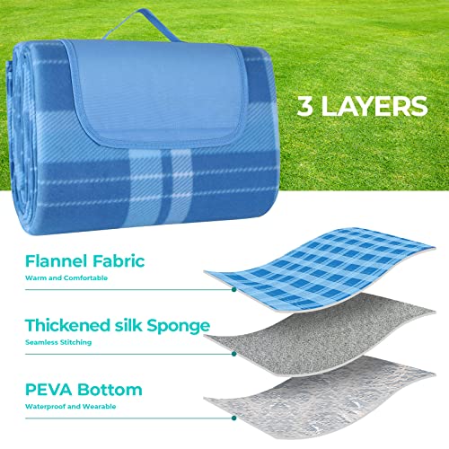LIFERUN 300x300 cm Picknickdecke XXL, Picknickdecke Wasserdicht mit isoliert Rückseite, Tragegriff, für Camping, Picknick, Wandern, BBQ, Strand, Reisen, bis zu 20 Personen, Blau Kariert