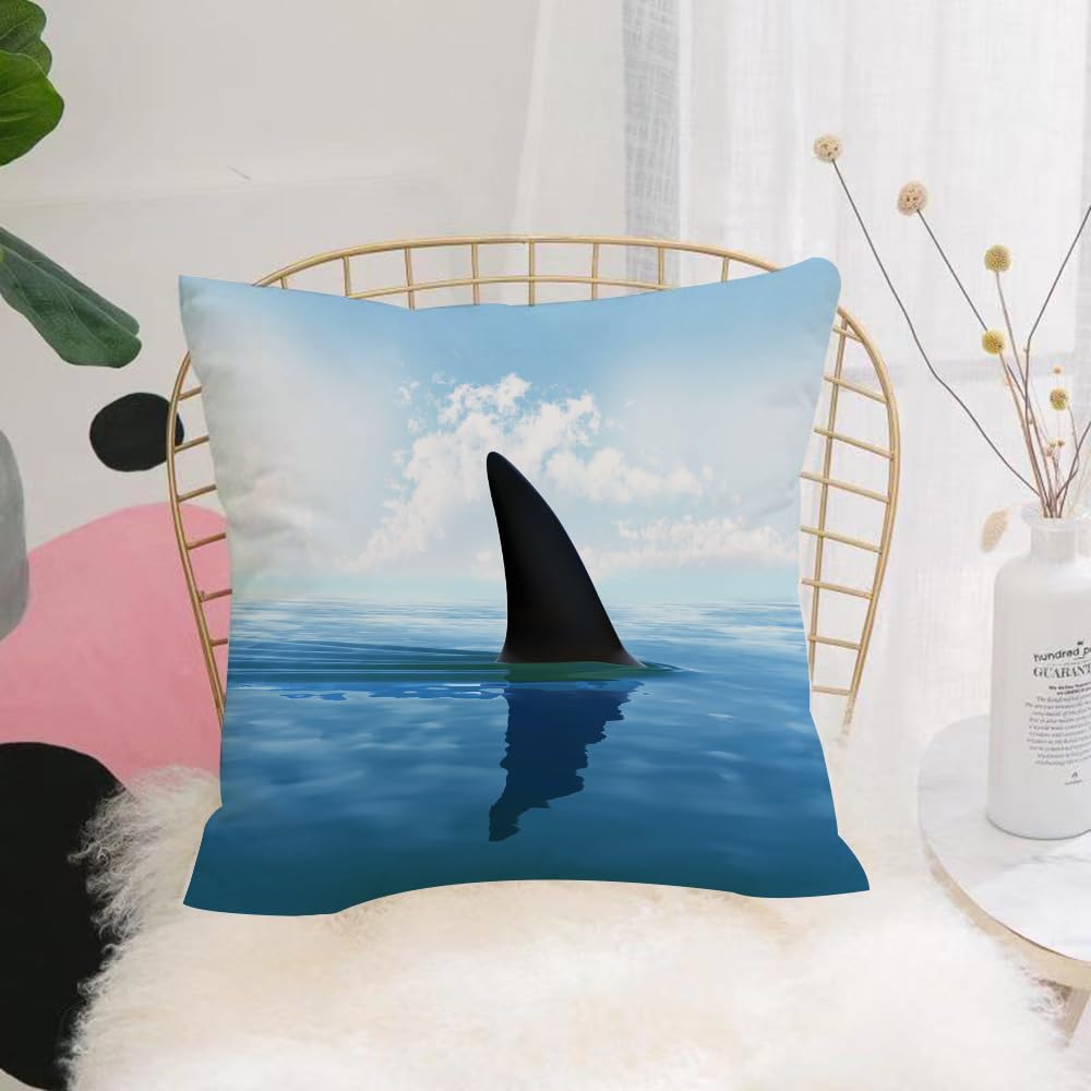 Hyosxw Shark, Shark Fish Fin Above Sea Surface. War - A1 Cushion Cover,Throw Pillow Case Home Decorative For Living Room Bedroom Sofa Chair 18X18 Inch,Shark, Shark Fish Fin Above Sea Surface. Warning,Pillowcase 45X45cm