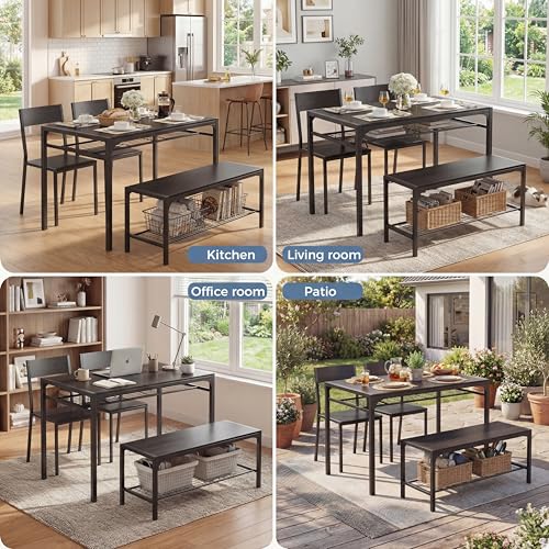 Image of Gizoon Kitchen Table and 2 Chairs for 4 with Bench, 4 Piece Dining Table Set for Small Space, Apartment