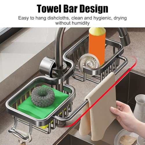 Kitchen Sink Faucet Organizer,Sponge Holder Organizer Sink Drain Holder Over Faucet with Hook for 0.7-1.1inch Round Water Pipe by DONGKER - Used condition - Image 3