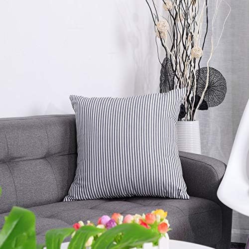 sourcing map Striped Canvas Cushion Covers 1PC, Throw Pillow Covers with Zipper for Sofa Bedroom-Decorative Couch Pillow Covers 45x45 Cm/18x18 In, Blue & White Throw Pillow Cases