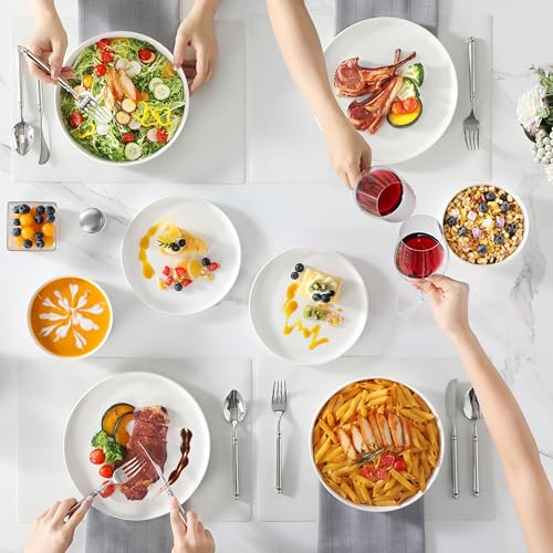 MALACASA Servizio di Piatti in Porcellana per 6 Persone, 24 Pezzi con Piatti Piani ∅ 26 cm e Piatti da Dessert ∅ 21 cm, Ciotole per Cereali da 760 ml e per Pasta da 1240 ml, Colore Bianco, Serie LEAH - immagine 6