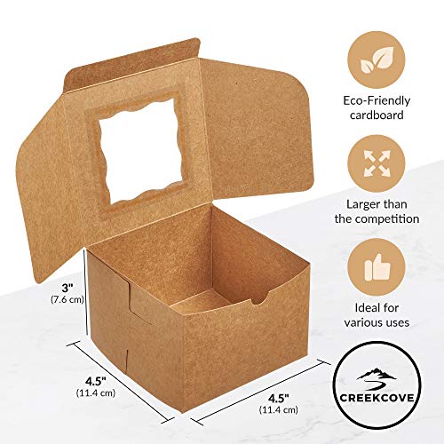 Creekcove 4.5 X 4.5 X 3 In. Bakery Boxes, 25 Pack Kraft Pastry Box With Window - Rustic Favor Treat Container | Cookie Boxes | Macaron And Mini Bundt Cake Containers, With 25 "Made With Love Stickers #TOP3