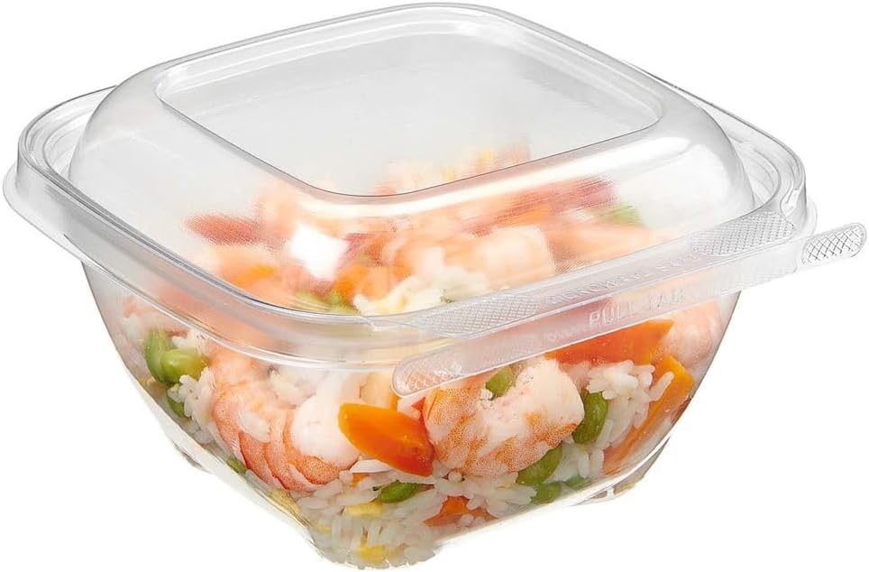 Inline Plastics Safe-T-Chef 5x5 Tamper Evident & Tamper Resistant Microwaveable Clamshell, 24 oz. - Durable Polypropylene Food Service Containers With Dome Lid Non-Vented - C5524D