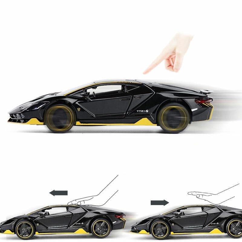 Image of Exclusive Alloy Metal Pull Back Die-Cast Car Diecast Metal Pullback Toy Car with Openable 6 Doors,Light Music Boys Gifts Toys (1:24 Lamborgini-Black Color)