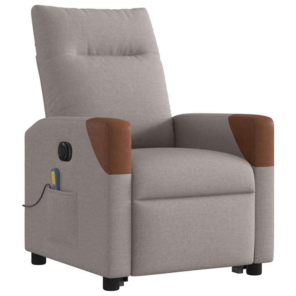 IKAYAA Sillón de Masaje con Elevador Levanta Personas Mayores, Ajuste Eléctrico del Respaldo, Sillon Relax Reclinable Electrico, Butaca Relax Sillon en Tela, Sofá 1 Plaza, Gris Taupe y marrón
