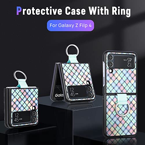 Toycamp Colorful Case With Metal Ring Grip For Samsung Galaxy Z Flip 4 5G Cute Aesthetic Luxury Ring Designed Girly Women Cases With Finger Loop Girl Pretty Phone Case For Galaxy Z Flip 4 2022 #TOP3