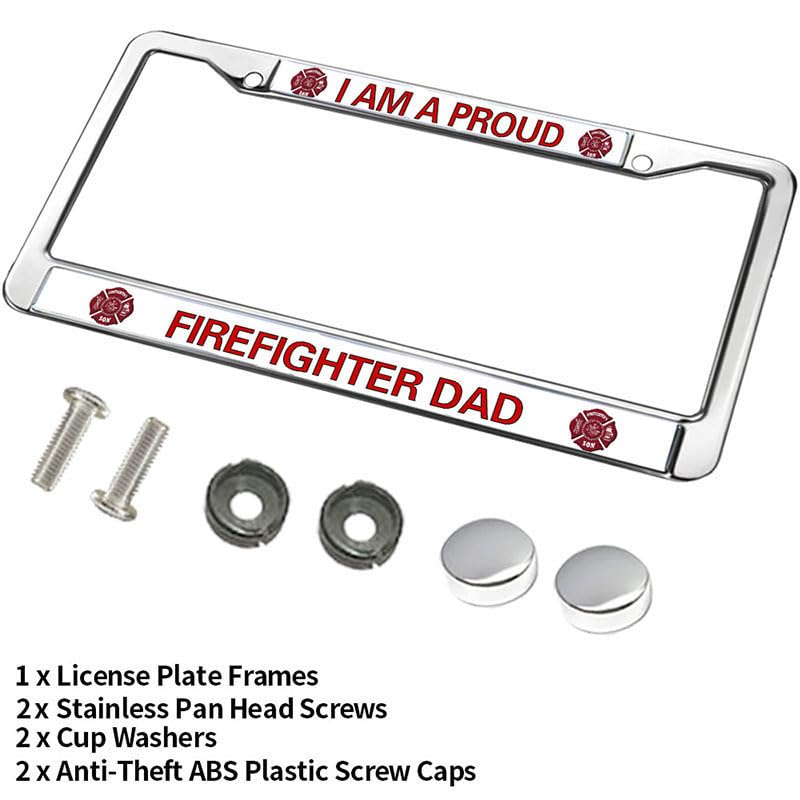 Image of Proud Firefighter Dad License Plate Frame - First Responder Parent Car Accessory