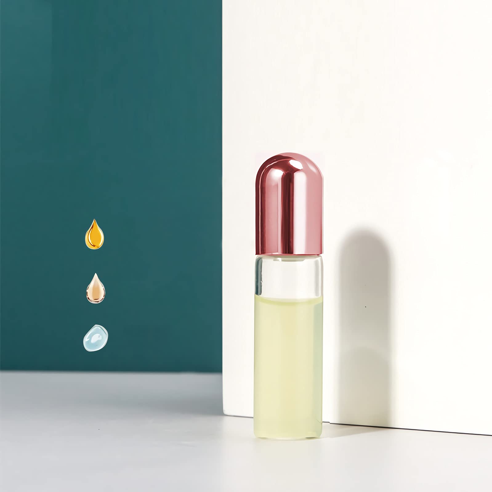 Sprühflasche aus Kunststoff, 50er-Pack, nachfüllbar, 10 ml, transparentes Glas, Roll-on, ätherisches Öl, Roller, leerer Glasprobenbehälter mit rosa Kappe für flüssiges P