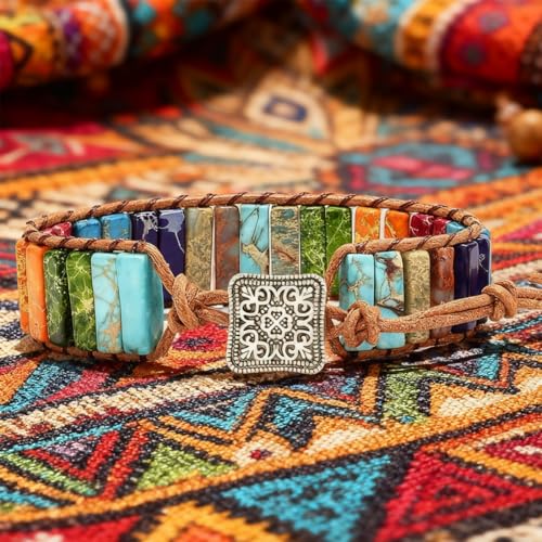 Image of 7 Chakra Bracelet Bohemian Handmade Leather Wrap Healing Protection Natural Stone Yoga Beaded Bracelets Boho Friendship Jewelry