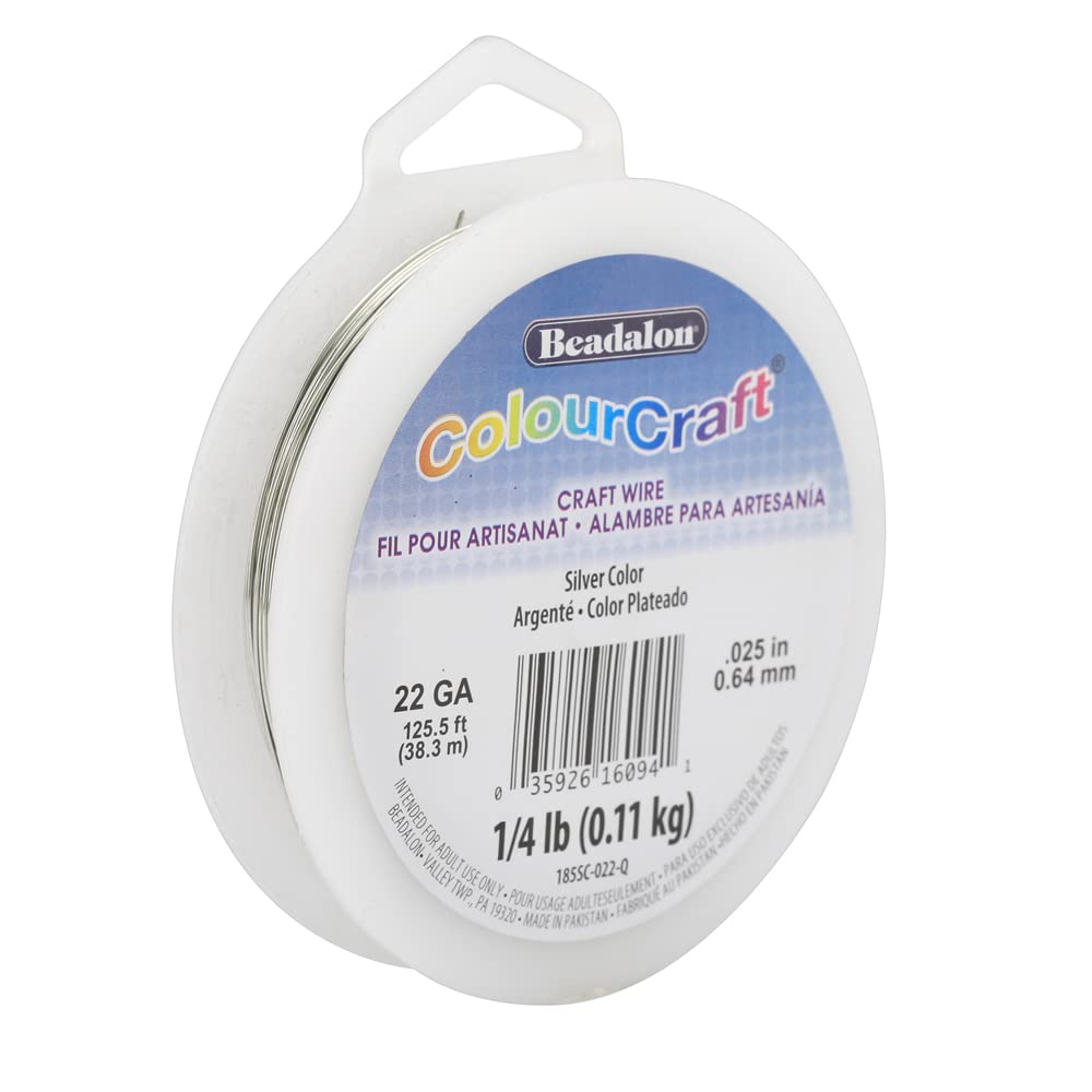 Beadalon ColourCraft Wire, 22 Gauge / 0.64 mm, Silver Color, Approx. 125 ft / 38 m
